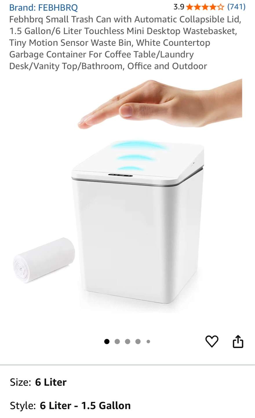 NEVER USED - FEBHBRO Small Touchless Trash Can - 6 Liter