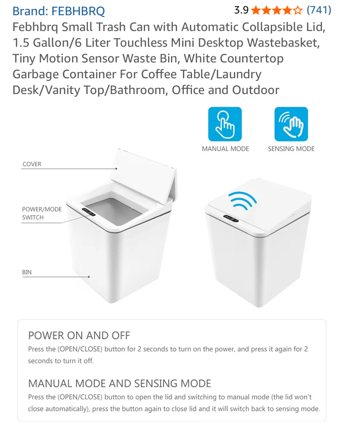 NEVER USED - FEBHBRO Small Touchless Trash Can - 6 Liter - photo 4