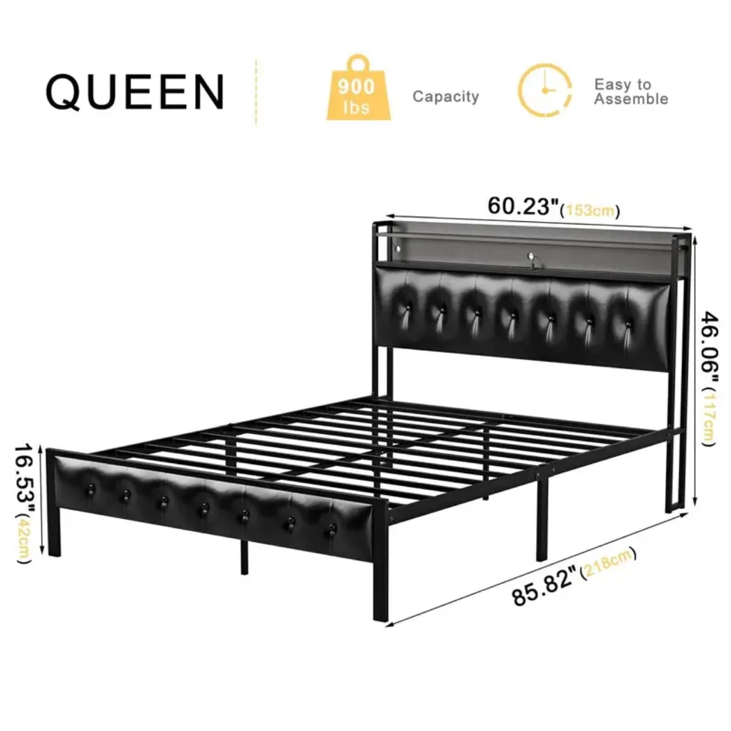 Queen Bed Frame with Storage Headboard - photo 2