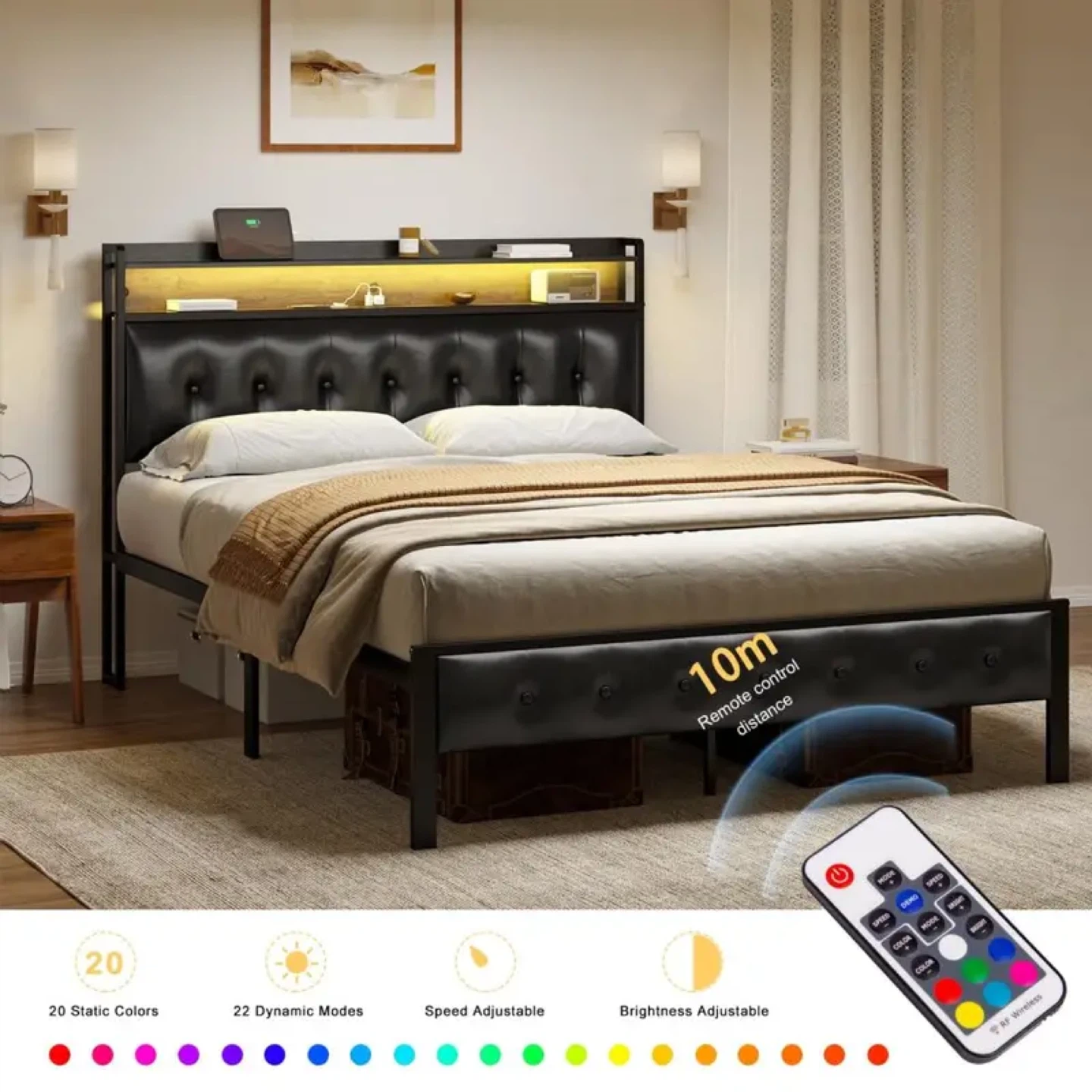 Queen Bed Frame with Storage Headboard - photo 3