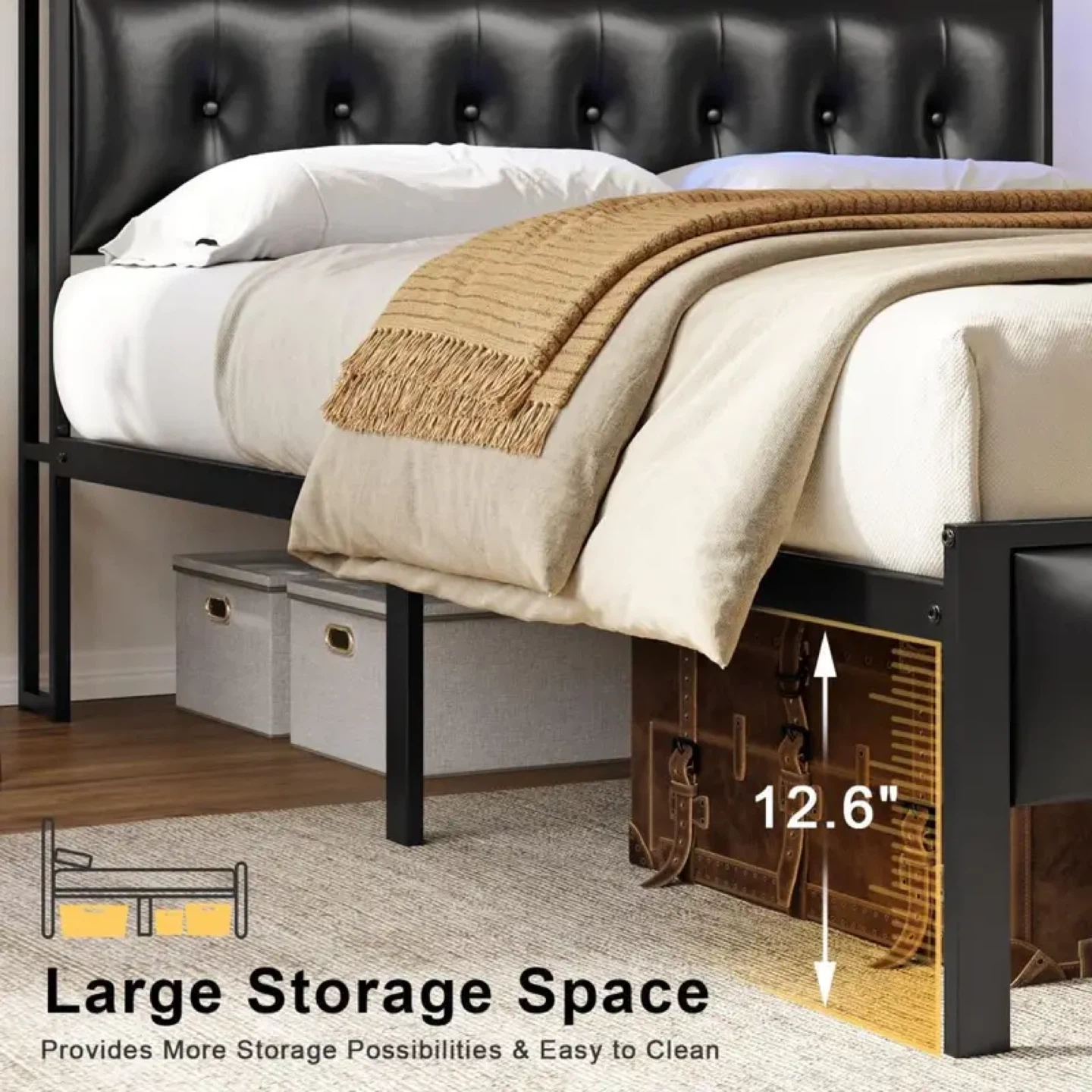 Queen Bed Frame with Storage Headboard - photo 5