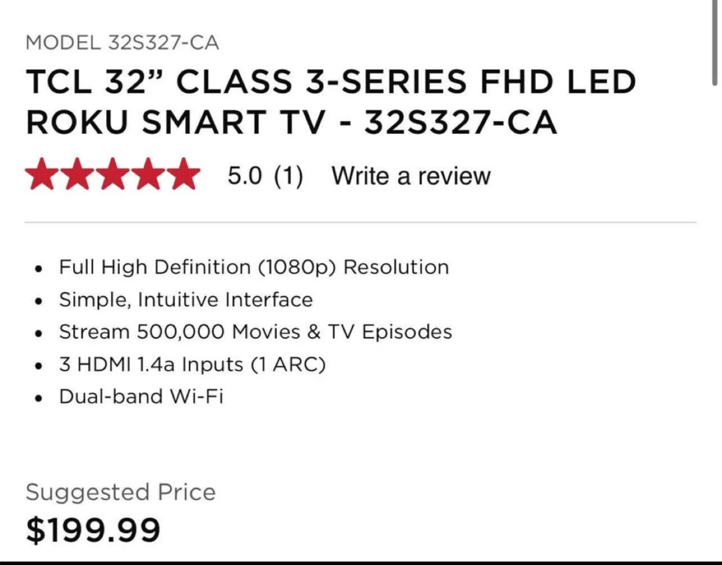 TCL 32" Class 3-Series FHD LED Roku Smart TV - 32S327-CA - photo 3