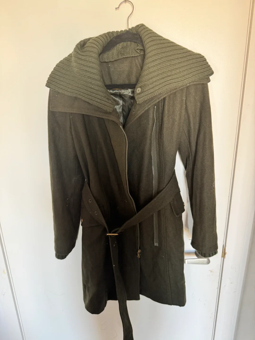 Olive Green Belted Wool Coat image indicator(2)