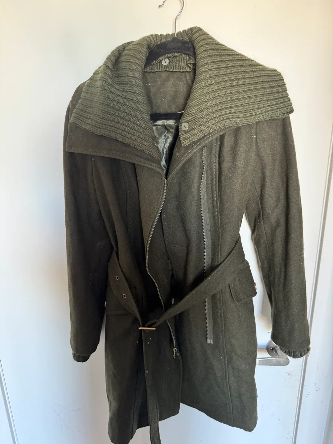 Olive Green Belted Wool Coat image indicator(3)