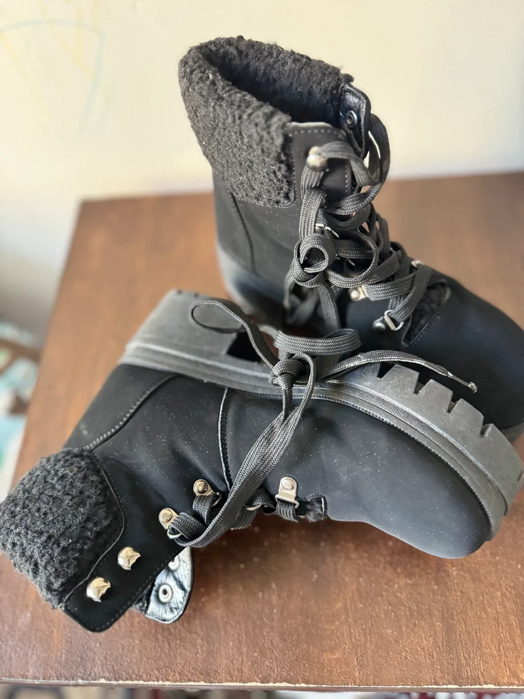 Black Ankle Boots with Sherpa Collar image indicator(3)