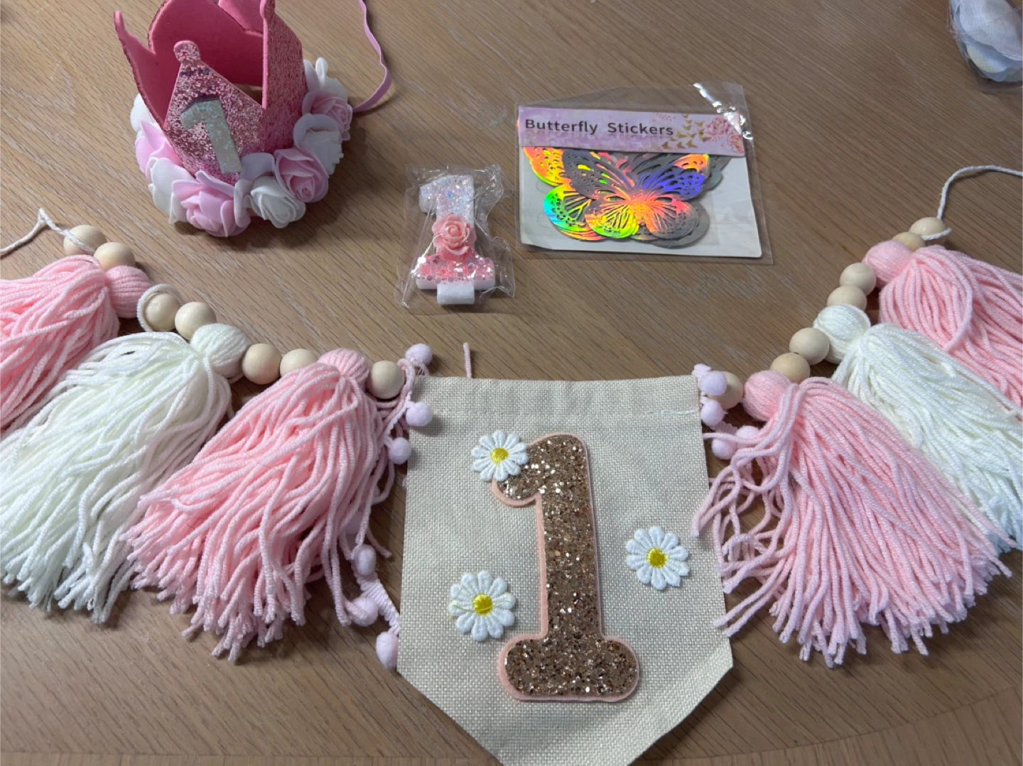 First Birthday Decoration Set - Pink & White