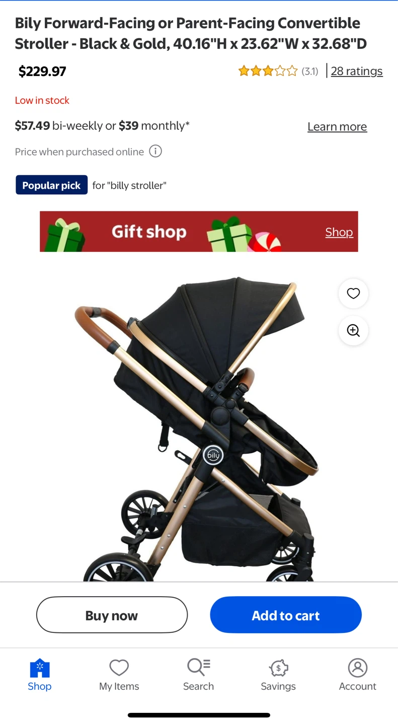 Bily Convertible Stroller - Black & Gold - photo 2