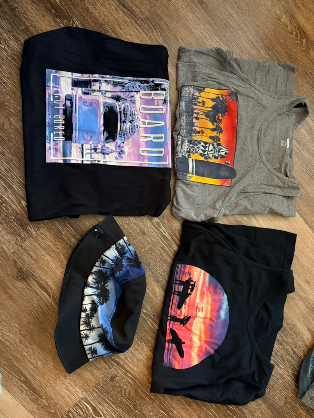 Lot of 4 Summer Themed Tank Tops& Hat