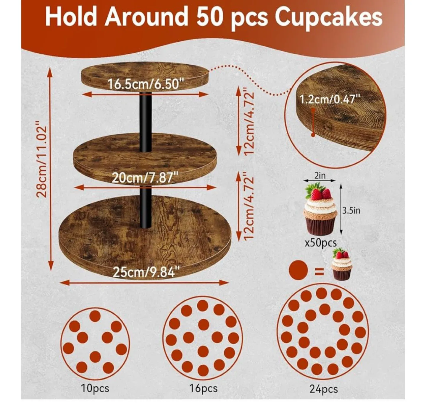 3-Tier Wooden Cupcake Stand image indicator(3)