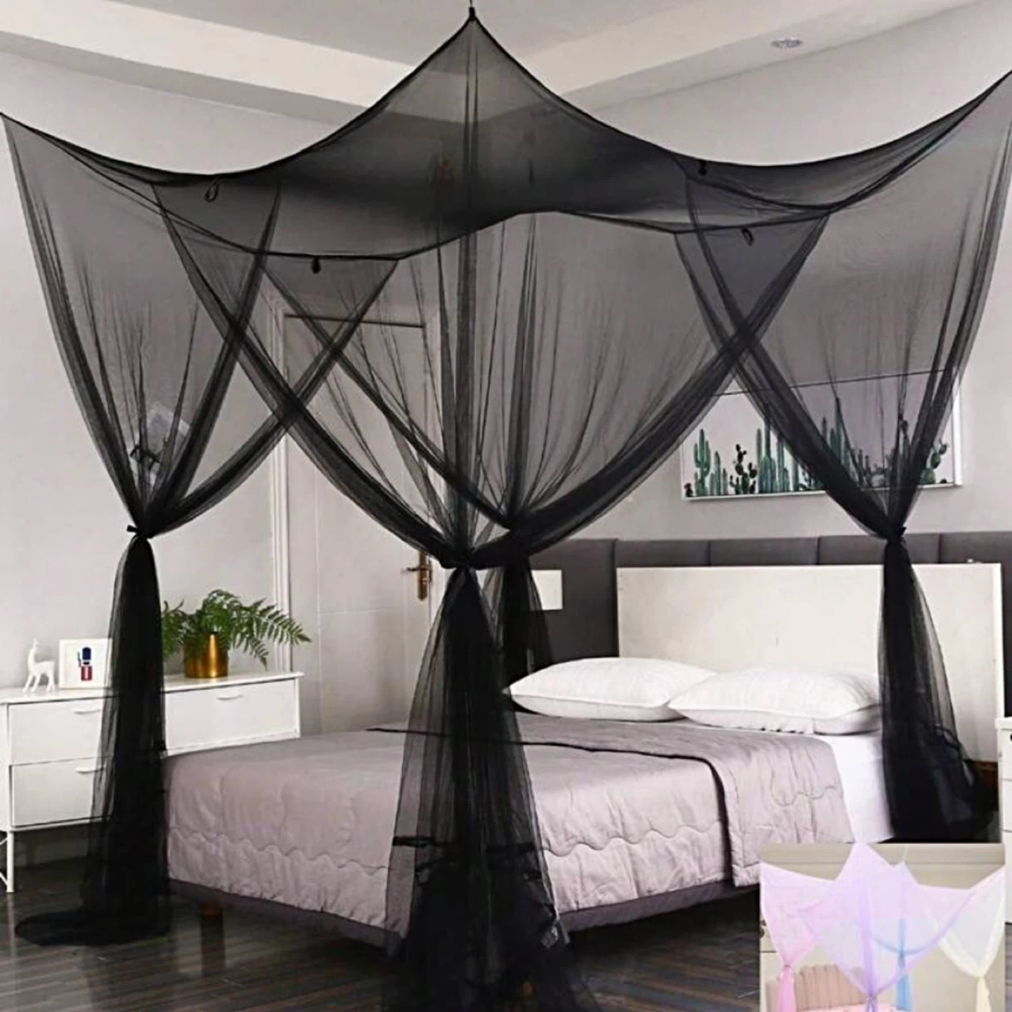 Black Mosquito Net Bed Canopy