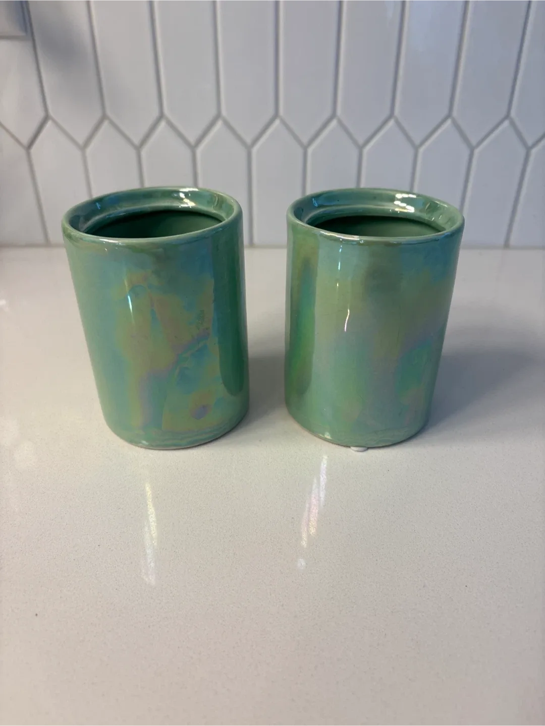 Small Green Iridescent Ceramic Planter thumbnail