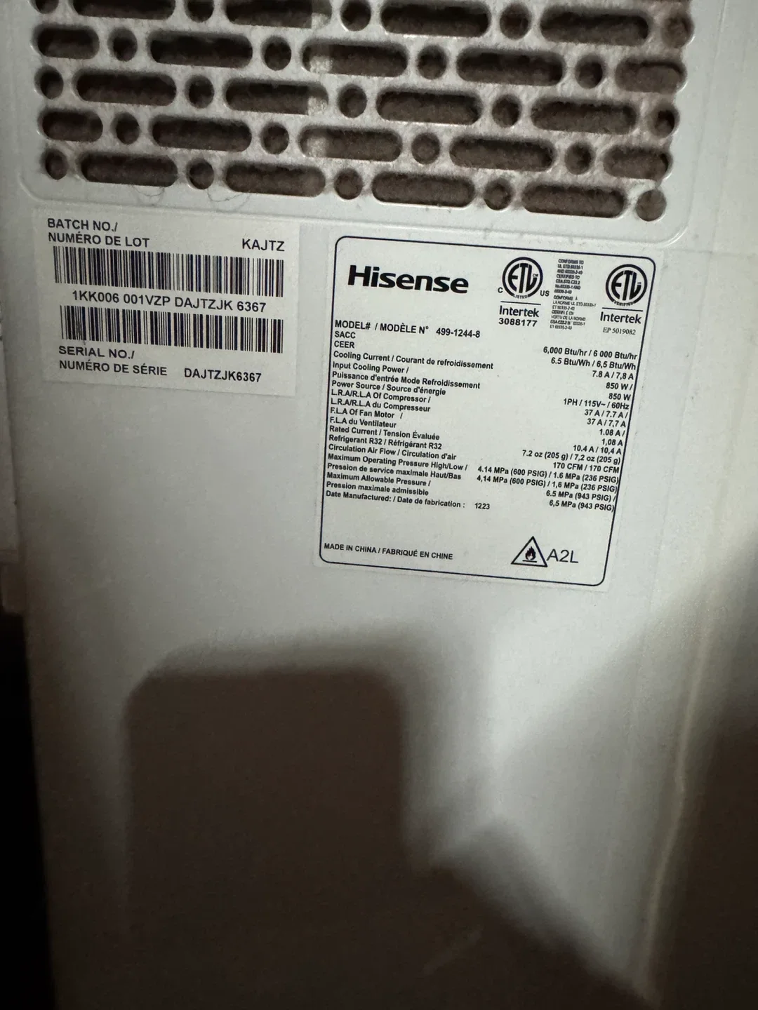 Hisense Portable Air Conditioner - Model 499-1244-8 image indicator(2)