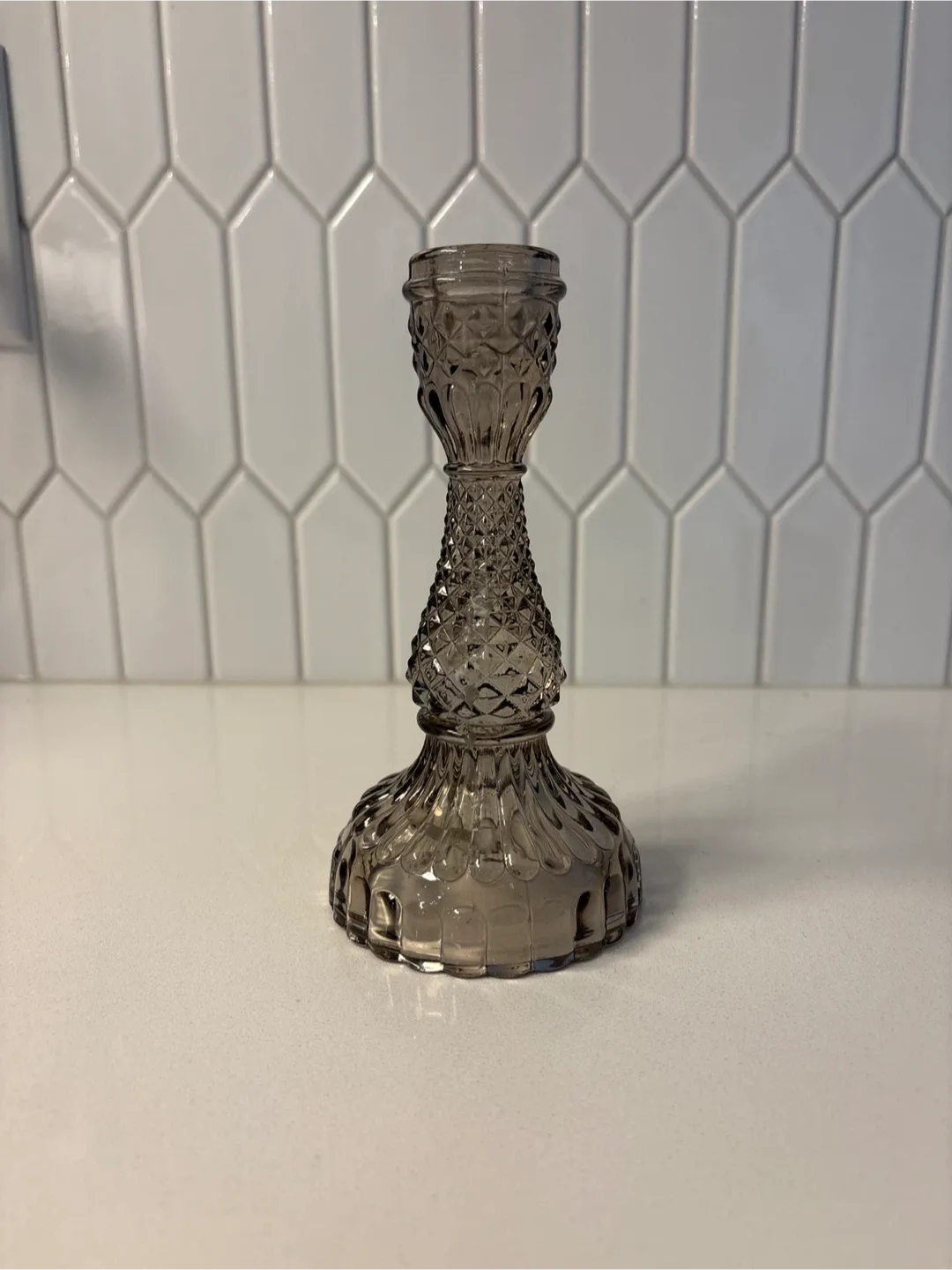 Twilight Candles Smokey Grey Glass Candlestick Holder thumbnail