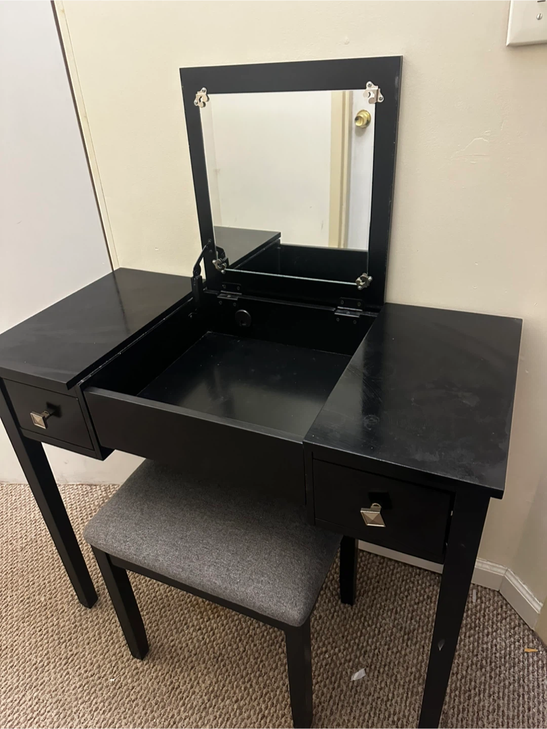 Black Vanity Table with Mirror & Stool - photo 3