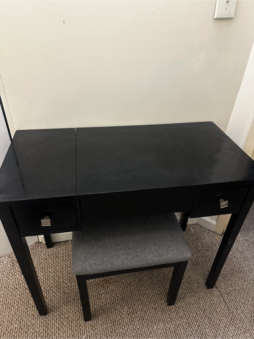 Black Vanity Table with Mirror & Stool - photo 2