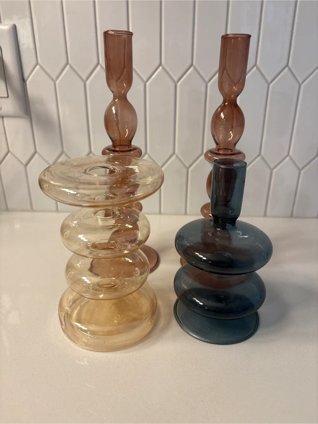 4 Anthropologie Glass Candlestick Holders thumbnail