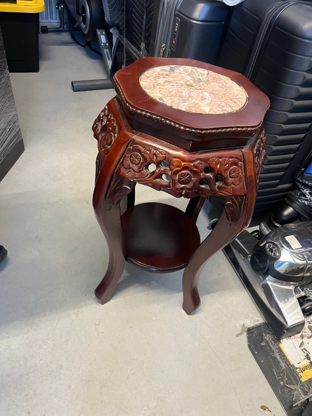Vintage Wooden Plant Stand with Marble Top - photo 2