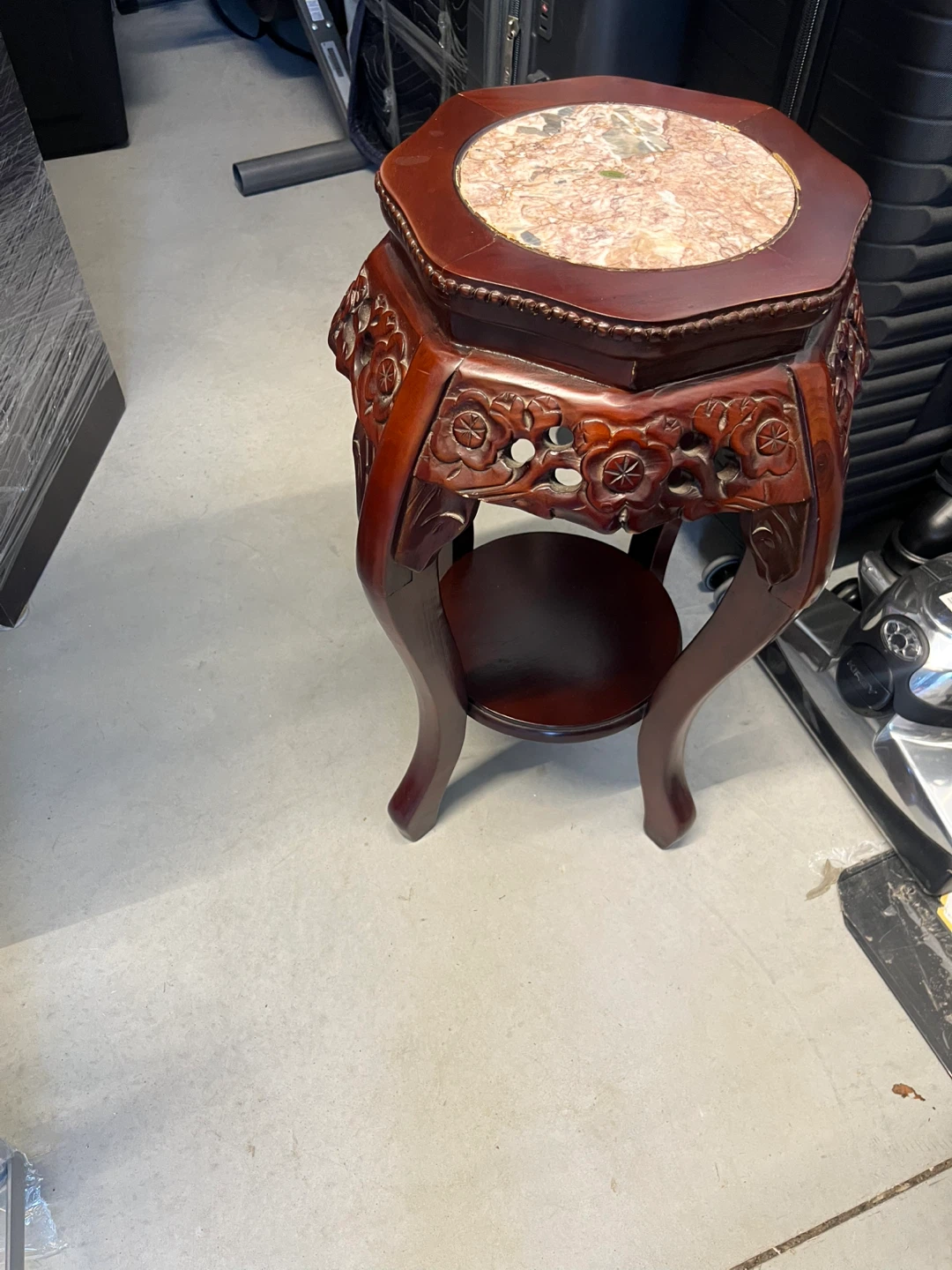 Vintage Wooden Plant Stand with Marble Top