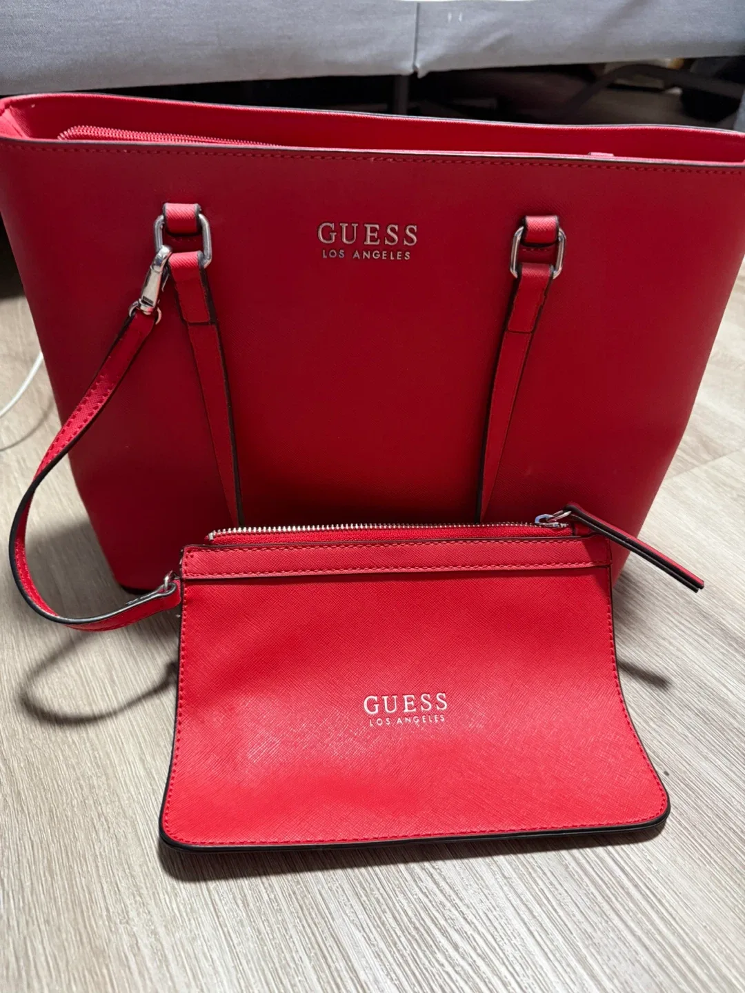 Guess Red Tote Bag with Pouch image indicator(3)