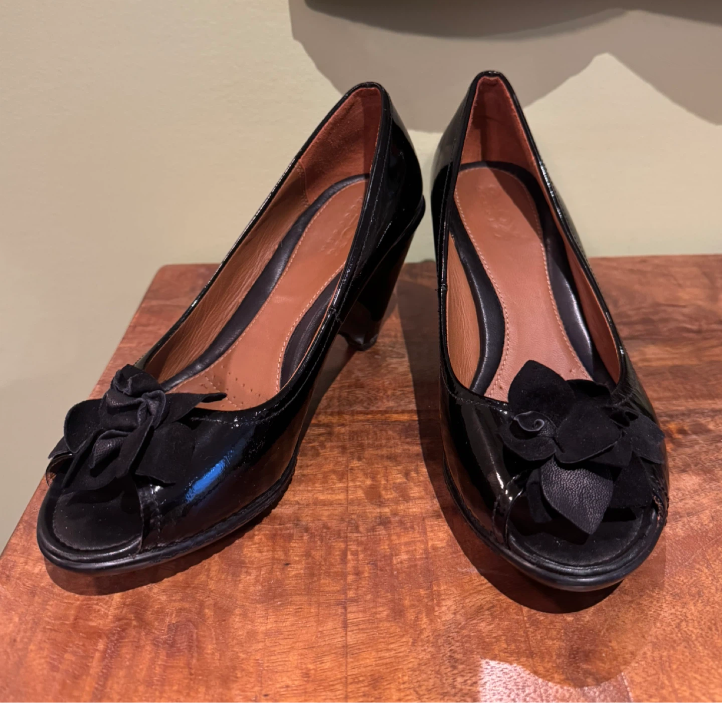 Geox Black Patent Leather Heels - Size 38