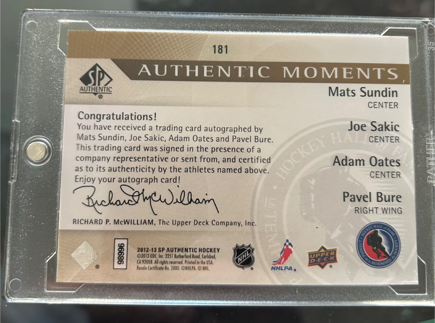 SPA Authentic Moments Auto Sundin Sakic Oates and Bure - photo 2