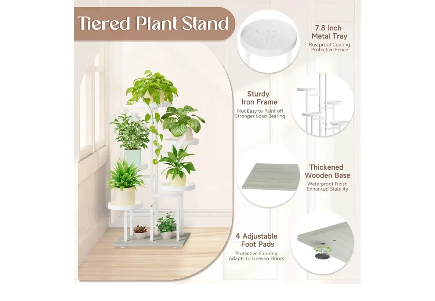 Tiered Plant Stand - White Metal Frame image indicator(3)