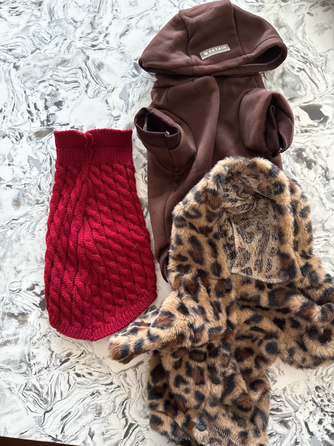 Pet Clothes Bundle - Sweater, Hoodie, Leopard Coat