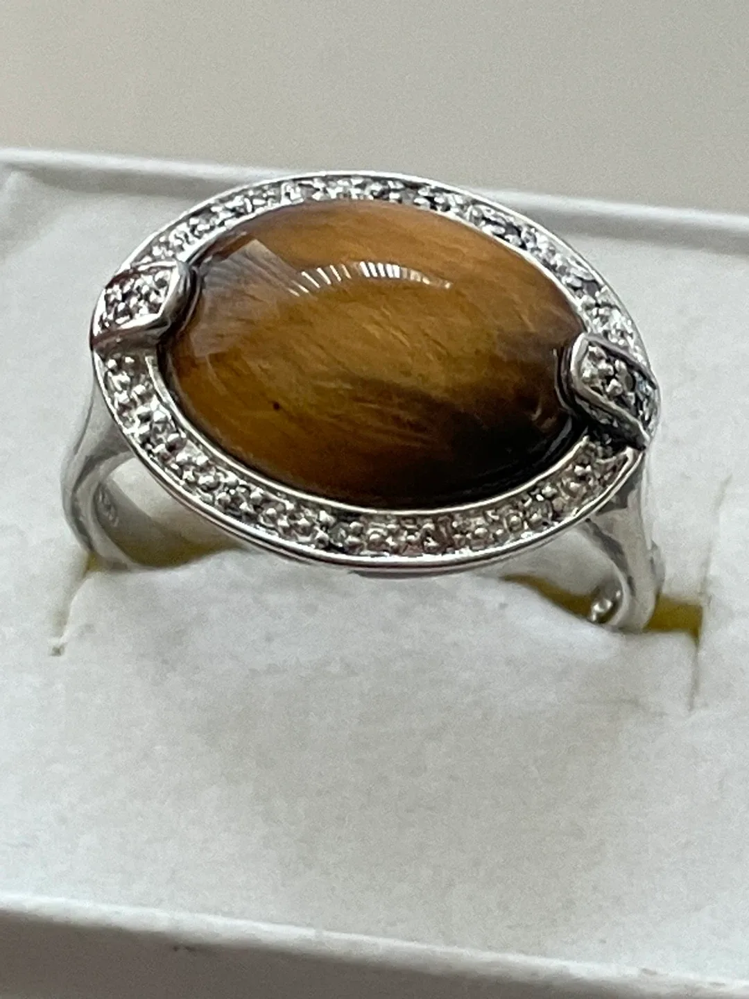 Tiger's Eye & Real Diamonds 925 Sterling Silver Ring EA, Size 10 thumbnail