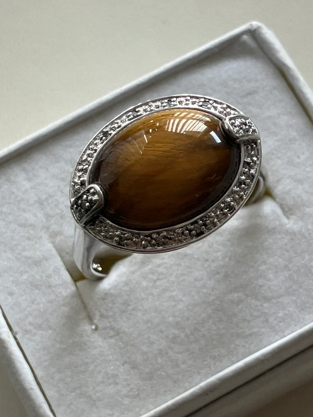 Tiger's Eye & Real Diamonds 925 Sterling Silver Ring EA, Size 10 image indicator(2)