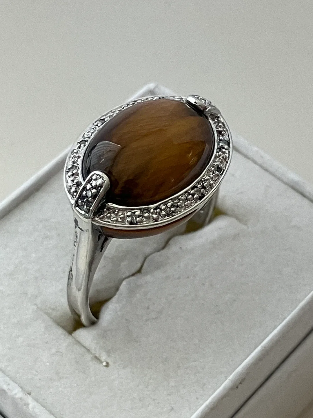 Tiger's Eye & Real Diamonds 925 Sterling Silver Ring EA, Size 10 image indicator(5)