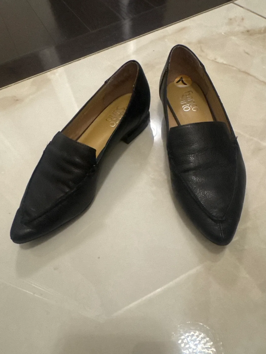 Franco Sarto Black Leather Flats - Size 7 thumbnail