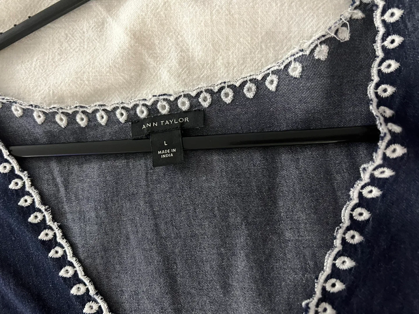 Ann Taylor Blue Embroidered Bell Sleeve Top - Size L image indicator(2)