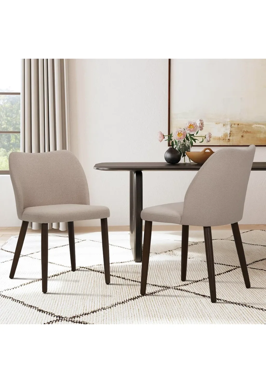 Dining Chairs - Beige Fabric, Dark Wood Legs thumbnail