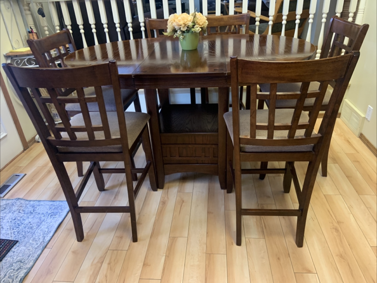 Dark Wood Round Dining Table with 6 Chairs - photo 3