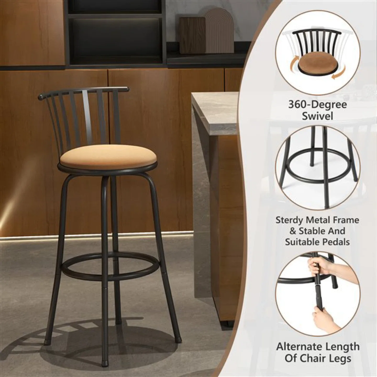 Metal Swivel Bar Stool with Back set of 3 image indicator(3)