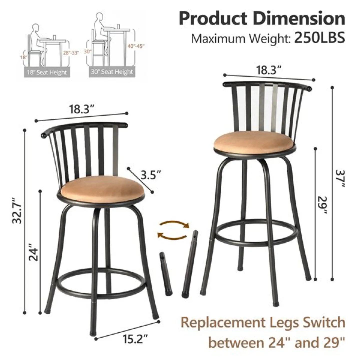 Metal Swivel Bar Stool with Back set of 3 image indicator(2)