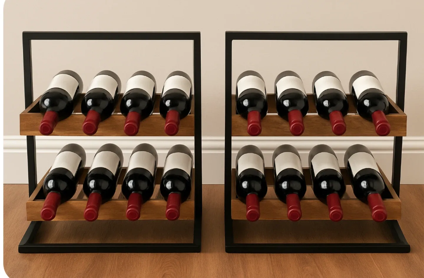 Wood & Metal Wall-Mounted Wine Rack