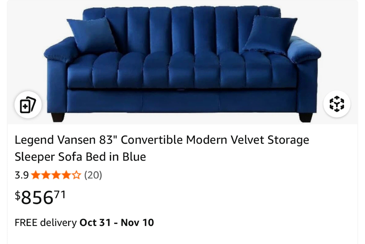 Blue Velvet Sleeper Sofa Bed
