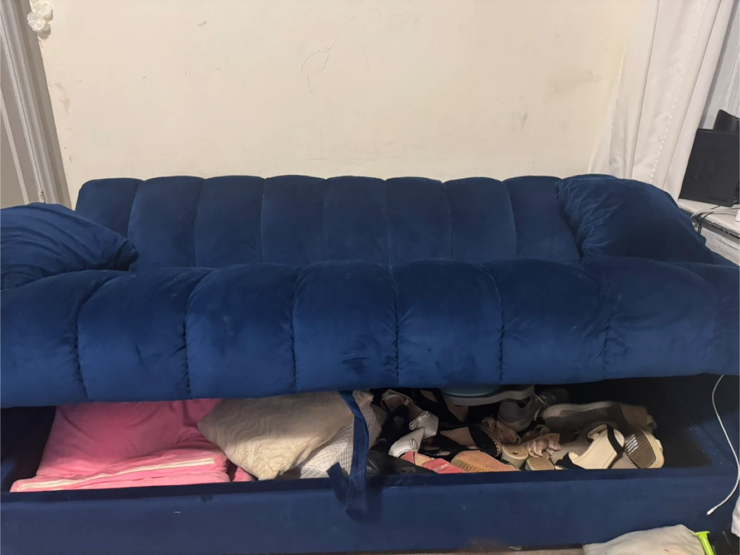 Blue Velvet Sleeper Sofa Bed - photo 3