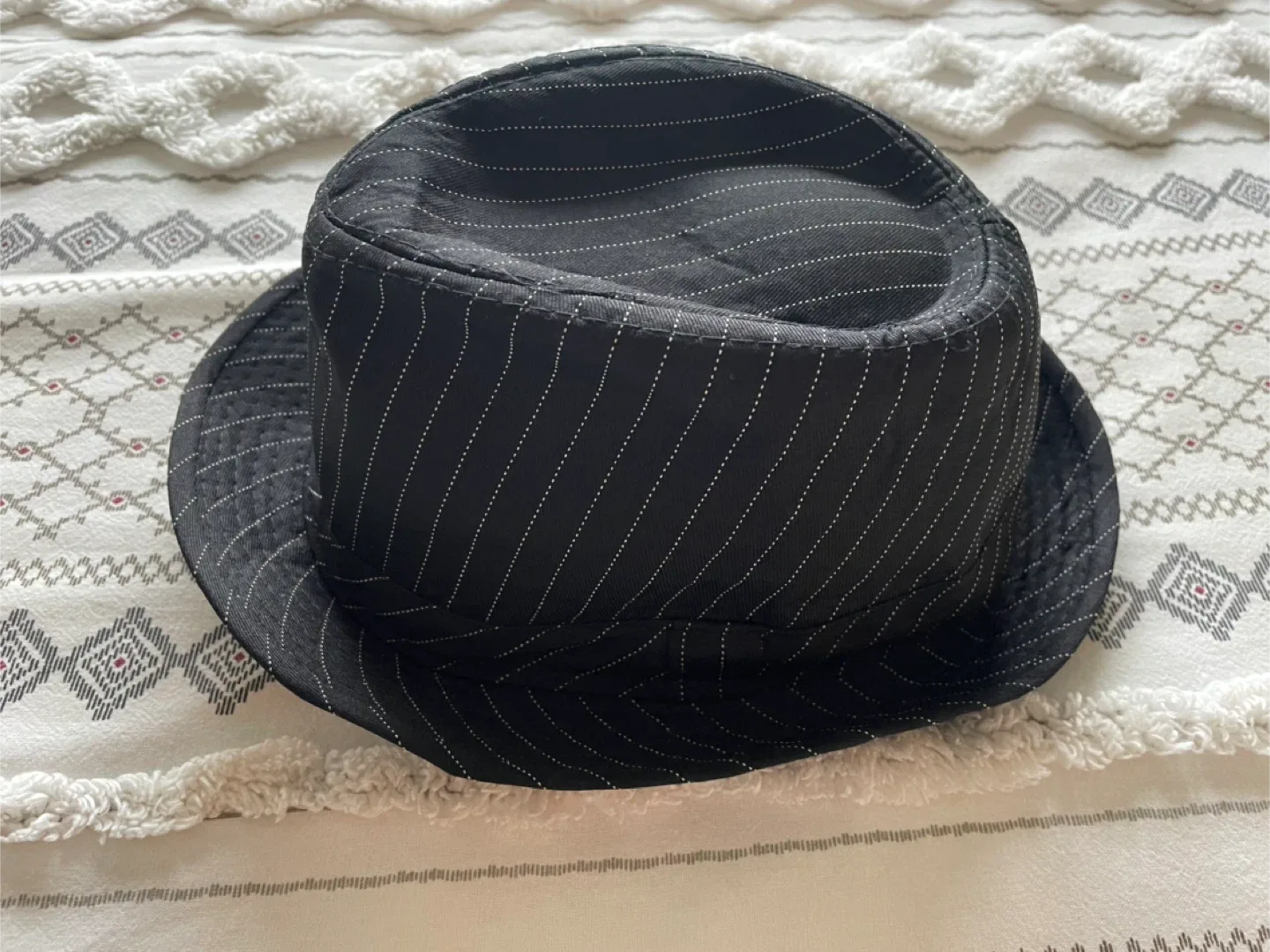 Halloween Gangster Black Pinstripe Fedora Hat image indicator(5)