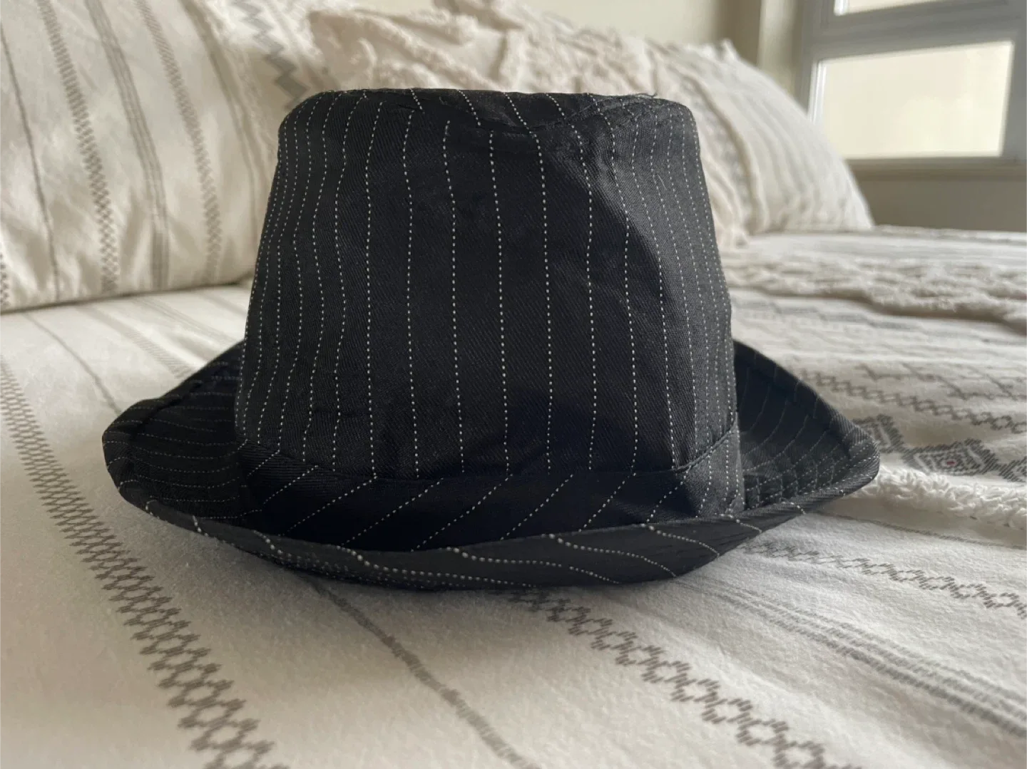 Halloween Gangster Black Pinstripe Fedora Hat image indicator(2)