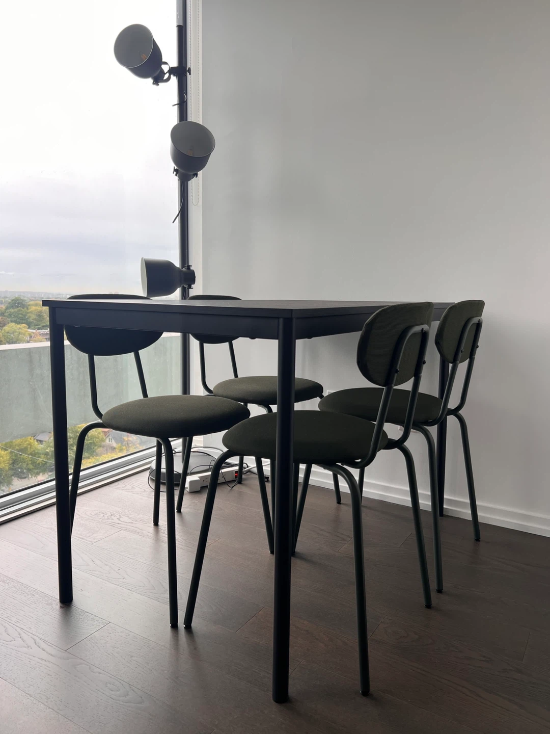 SANDSBERG IKEA Black Table & x4 ÖSTANÖ Green Chairs Set