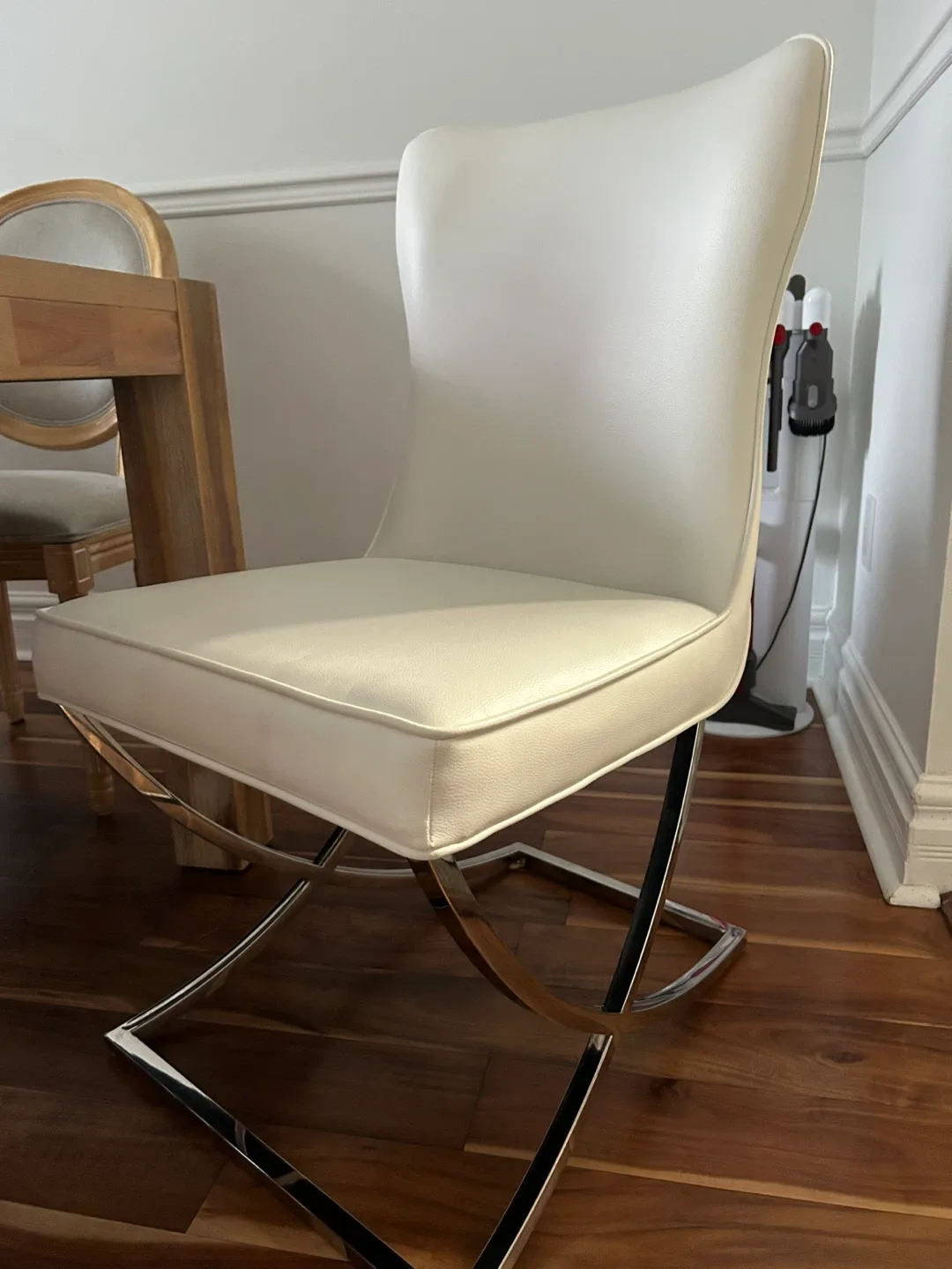 Elegant White & Chrome Dining Chair image indicator(3)