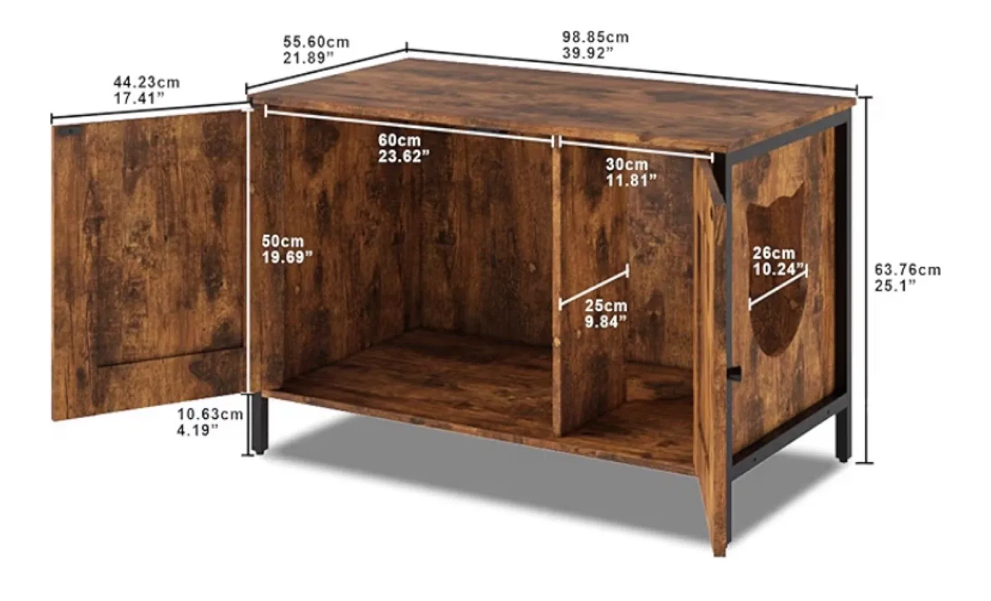 Rustic Brown Wooden Cat Litter Box Enclosure image indicator(2)