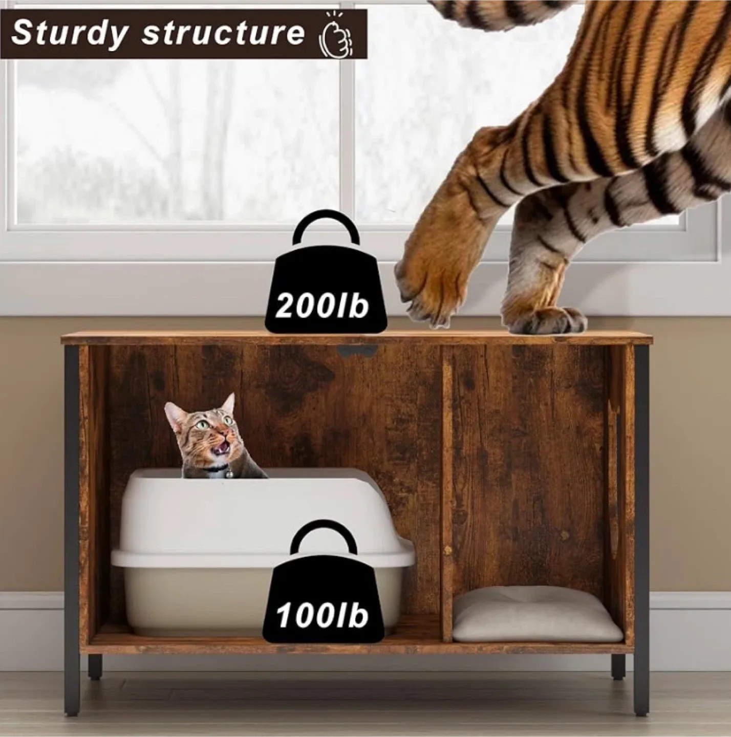 Rustic Brown Wooden Cat Litter Box Enclosure image indicator(3)