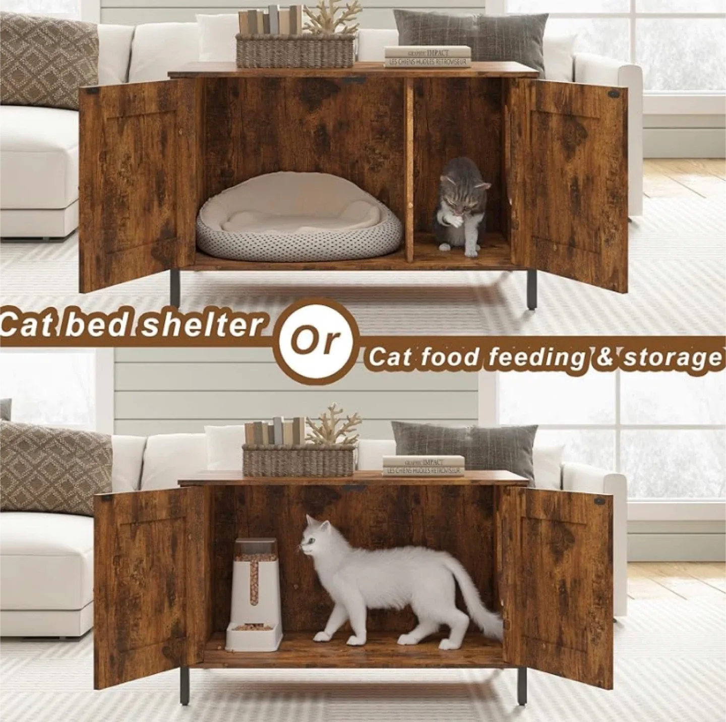 Rustic Brown Wooden Cat Litter Box Enclosure image indicator(4)