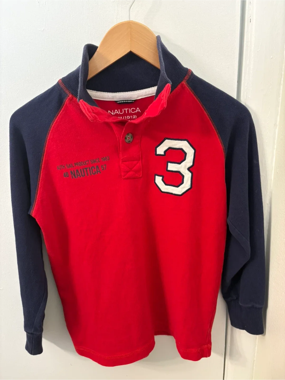 Boys Nautica red and blue polo long sleeve size 12/14 thumbnail