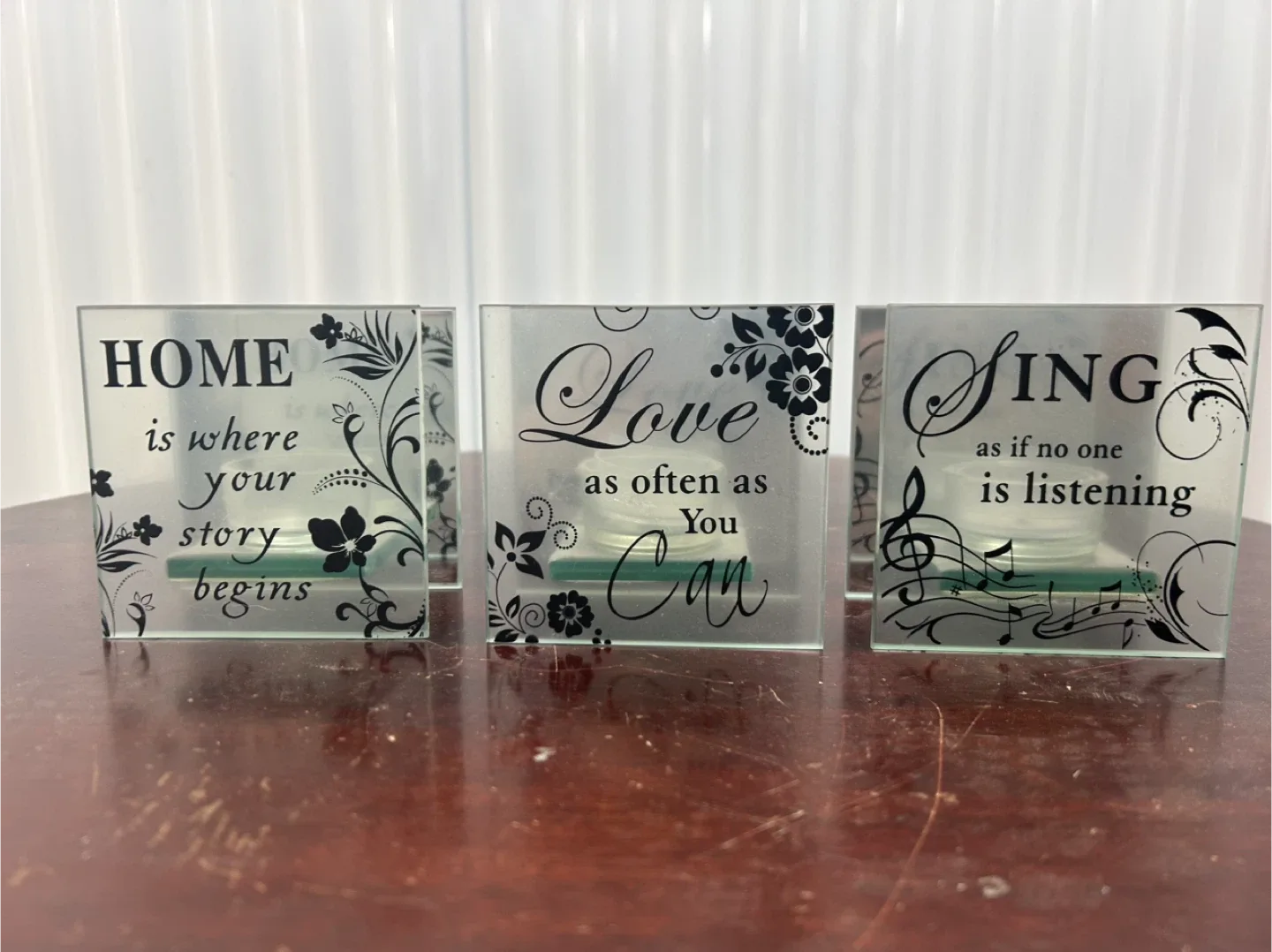 Decorative Glass Candle holders - Home, Love, Sing thumbnail