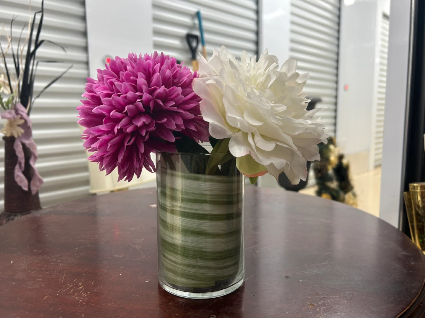 Floral Arrangement in Striped Vase