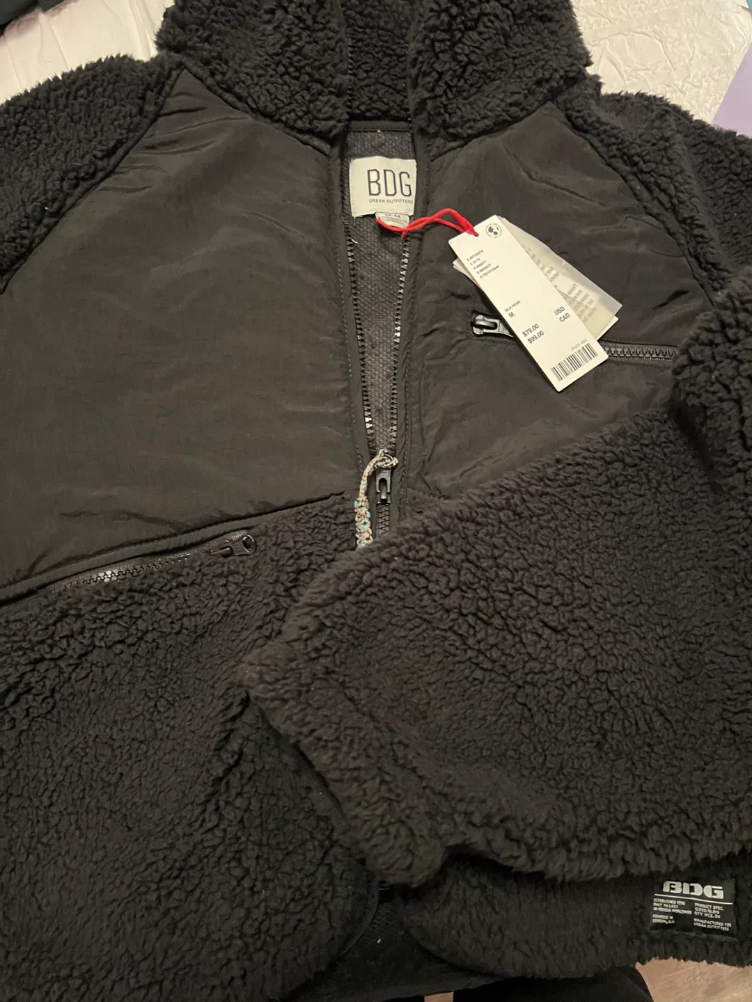 BDG Urban Outfitters Black Fleece Jacket - Size M thumbnail